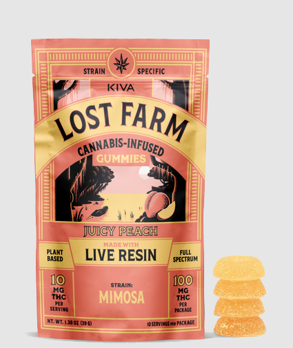Lost Farm Juicy Peach x Mimosa Live Resin Gummies, 100MG (10-Pack) - 100MG