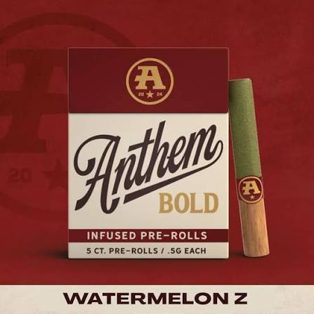 Anthem Watermelon Z Bold Wood Tip Infused Pre-Rolls, 2.5G (5-Pack)