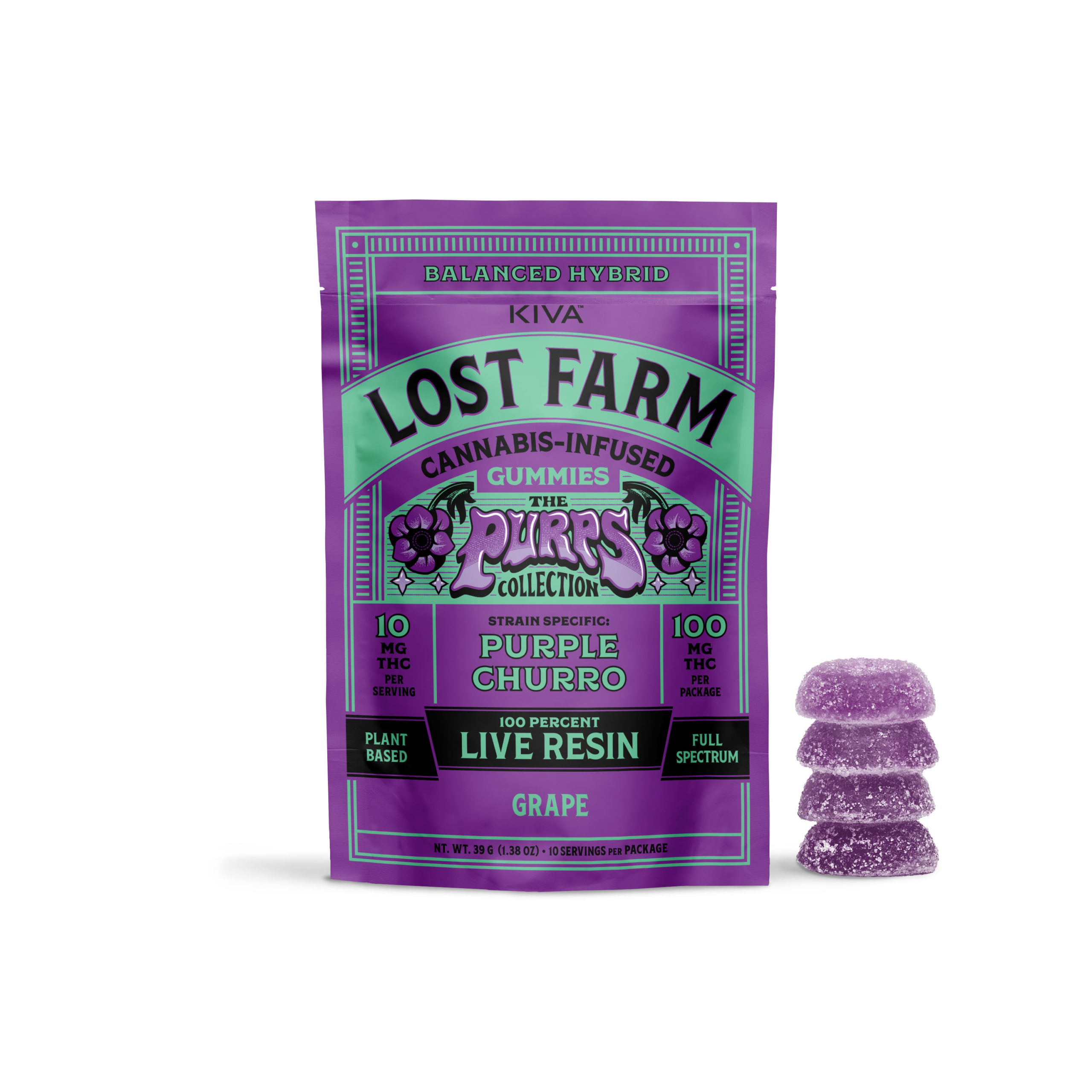 Lost Farm Grape x Mendo Purps Live Resin Gummies, 100MG (10-Pack) - 100MG